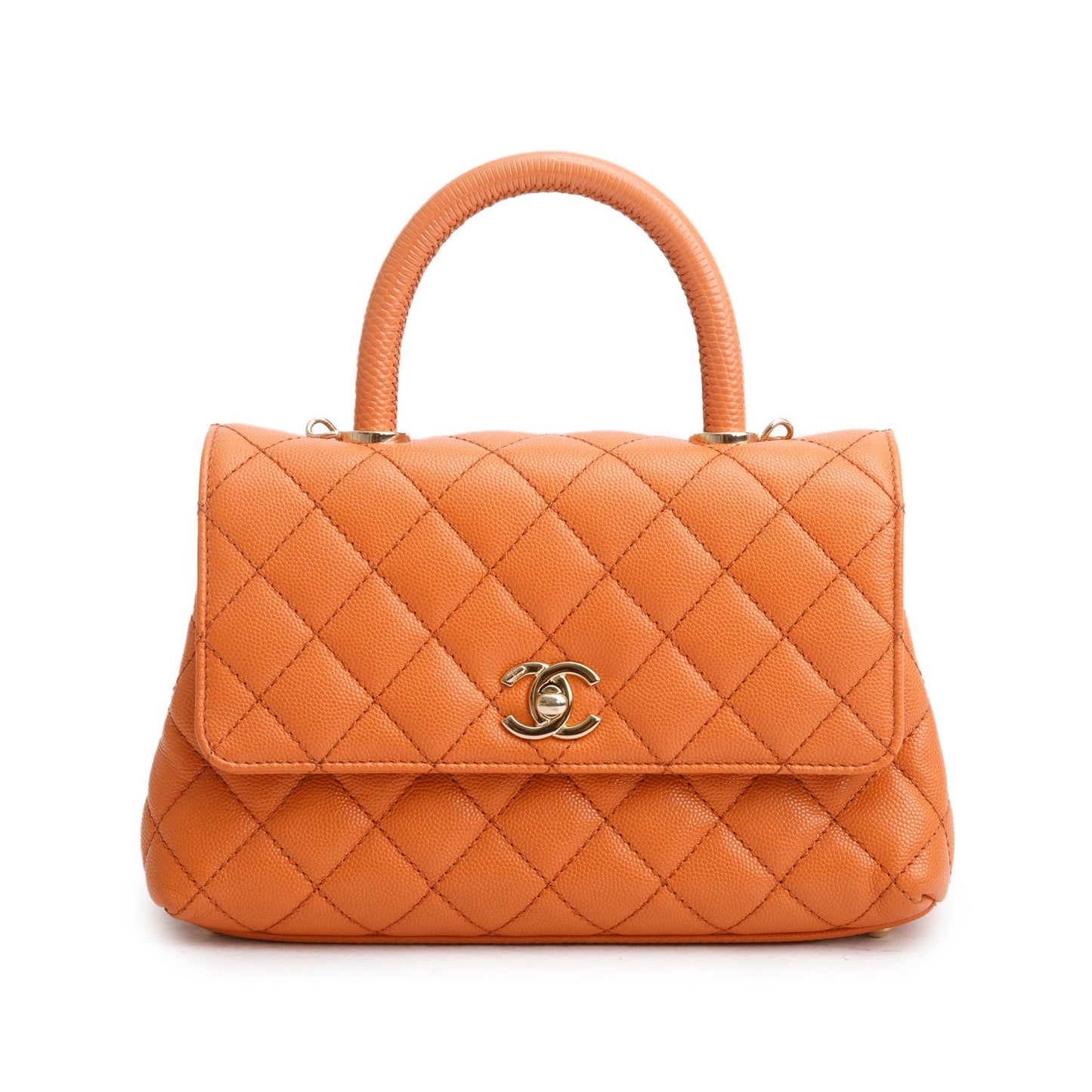 Chanel Caviar Quilted Coco Handle Flap Orange Travel Bag