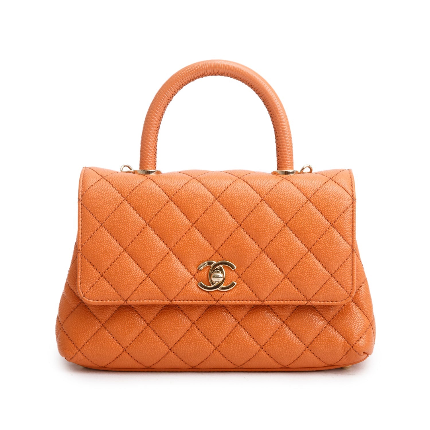 Chanel Caviar Quilted Coco Handle Flap Orange Travel Bag