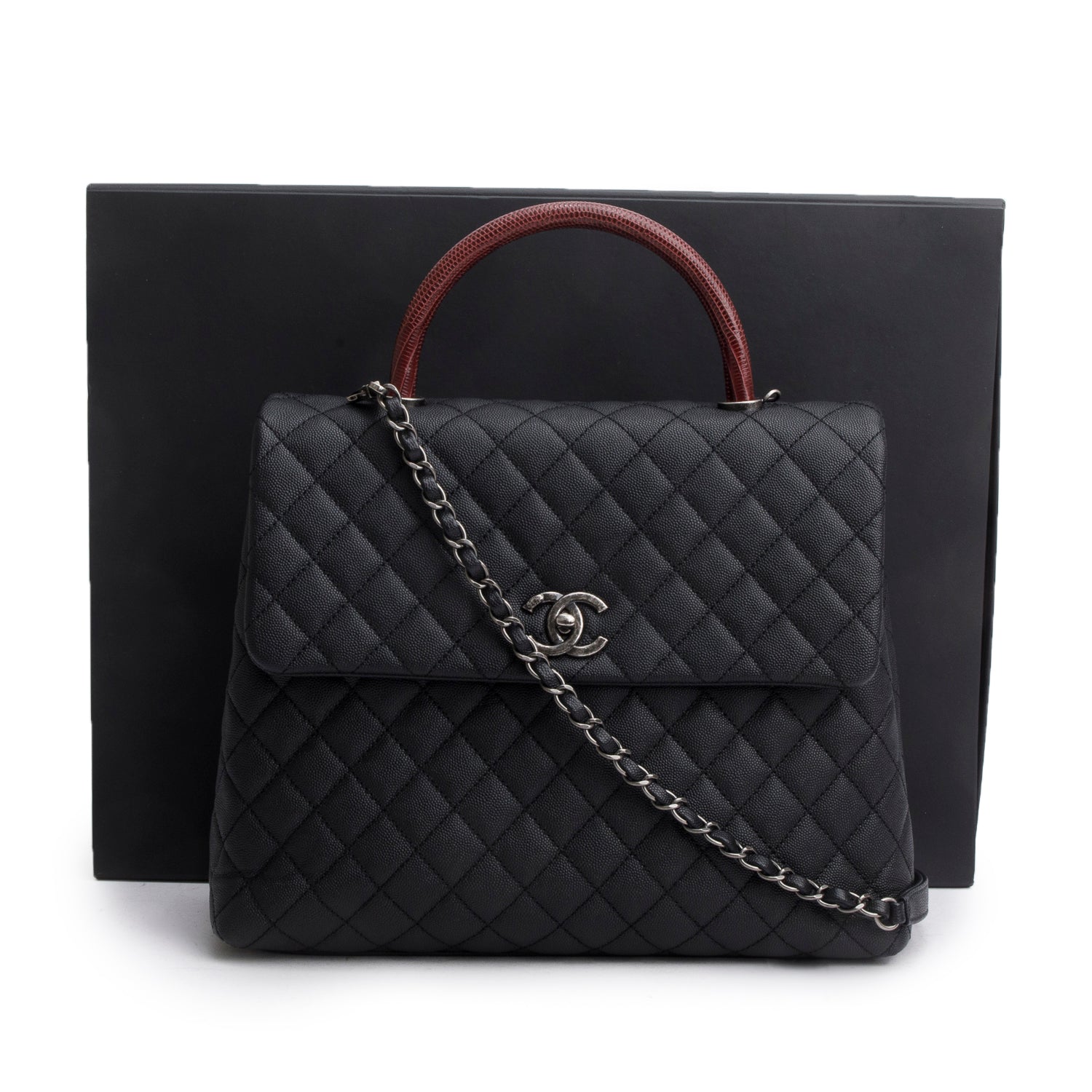 Chanel Caviar Lizard Quilted Coco Handle Black Travel Bag