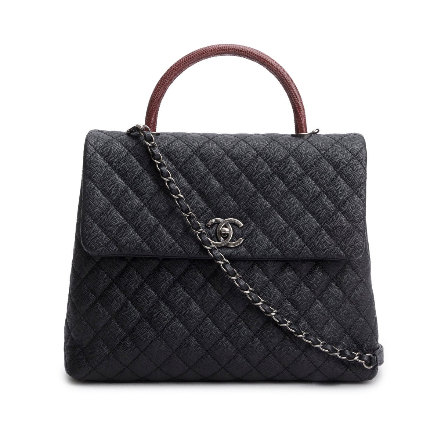 Chanel Caviar Lizard Quilted Coco Handle Black Travel Bag