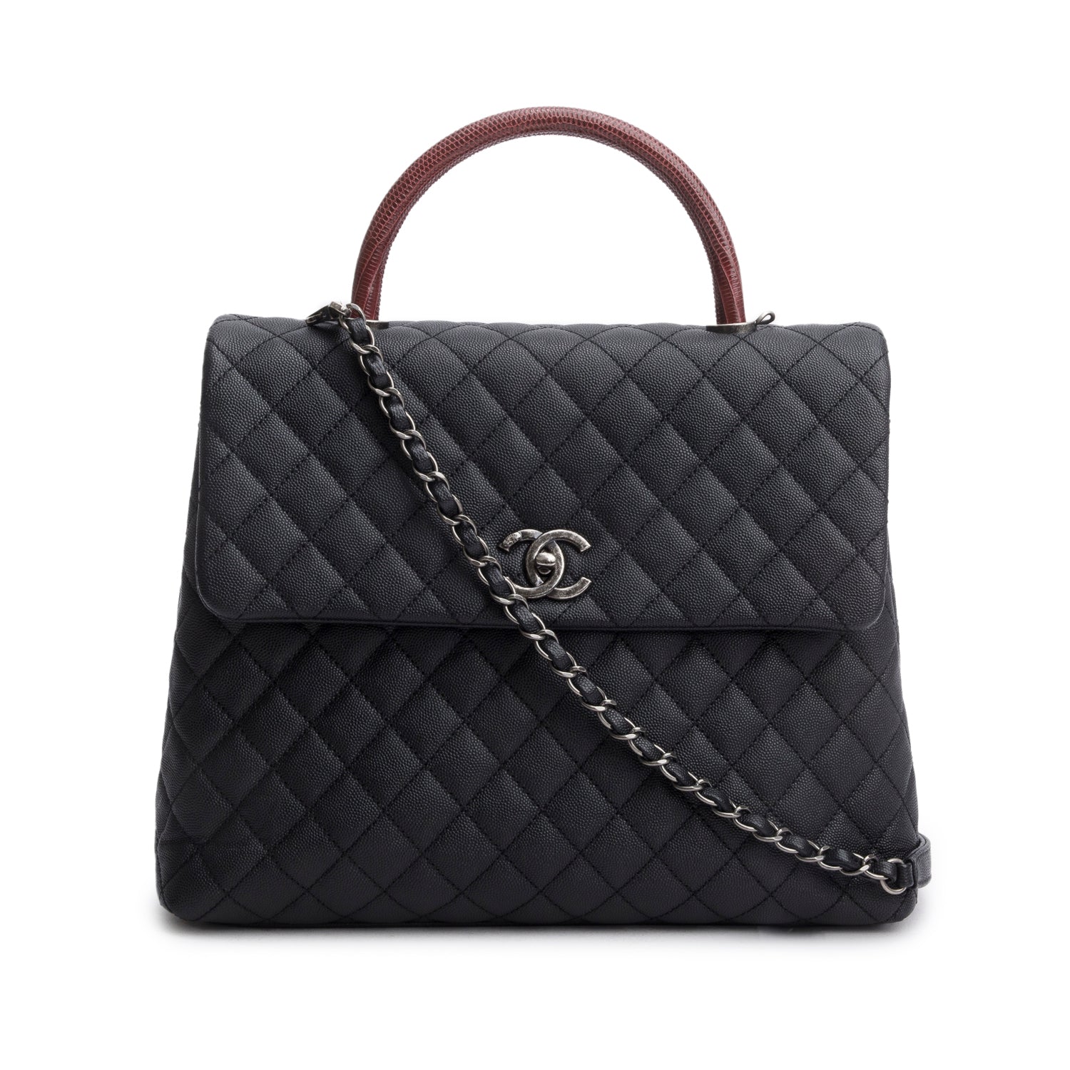 Chanel Caviar Lizard Quilted Coco Handle Black Travel Bag
