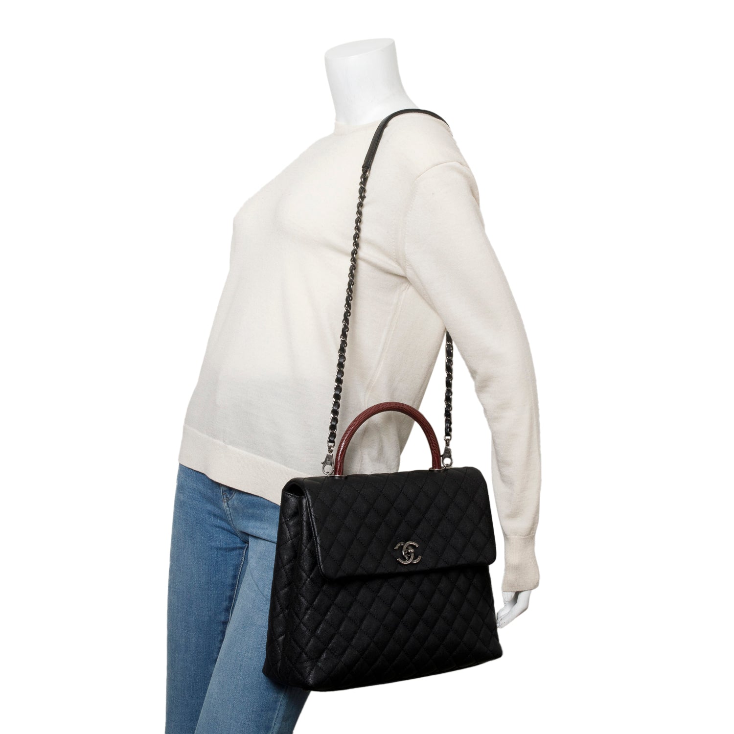 Chanel Caviar Lizard Quilted Coco Handle Black Travel Bag