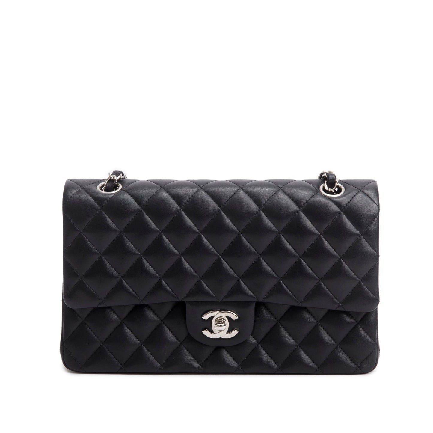 Chanel Quilted Classic Double Flap Leather Lambskin Black Travel Bag 12