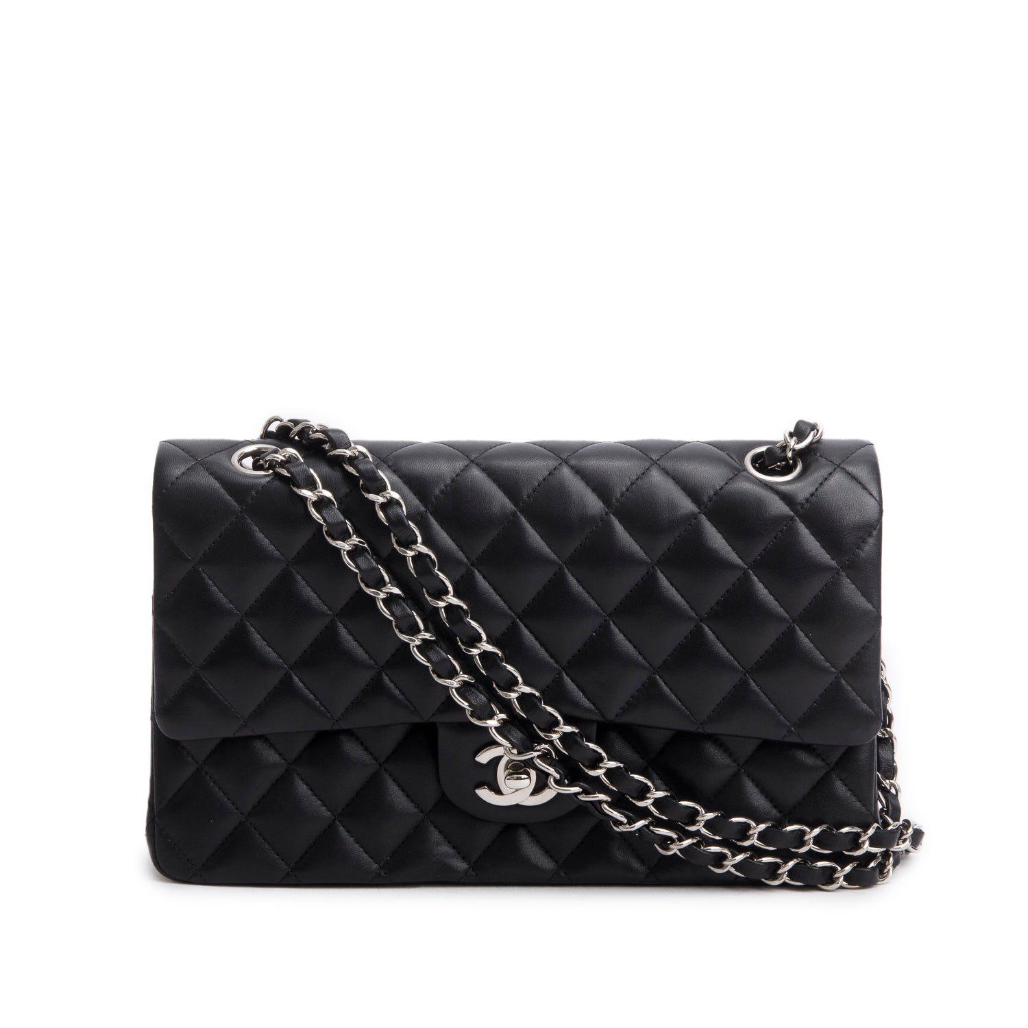 Chanel Quilted Classic Double Flap Leather Lambskin Black Travel Bag 12