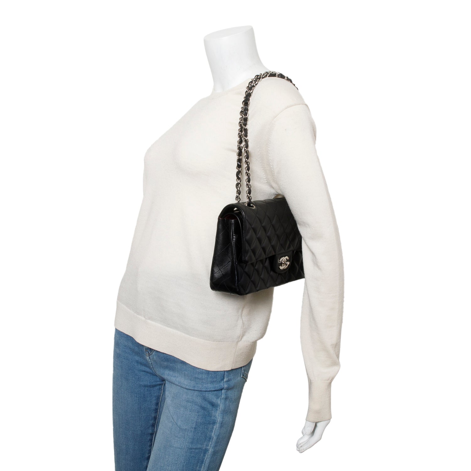 Chanel Quilted Classic Double Flap Leather Lambskin Black Travel Bag 12