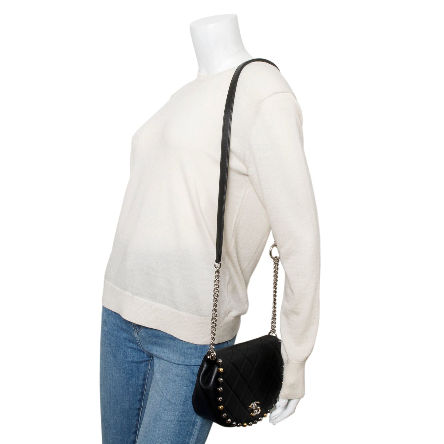 Chanel Quilted Studded Bubble Flap Lambskin Black Travel Bag