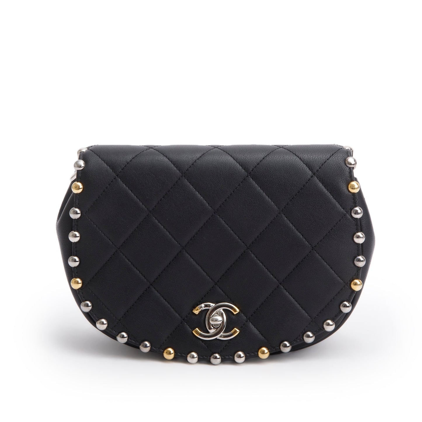 Chanel Quilted Studded Bubble Flap Lambskin Black Travel Bag
