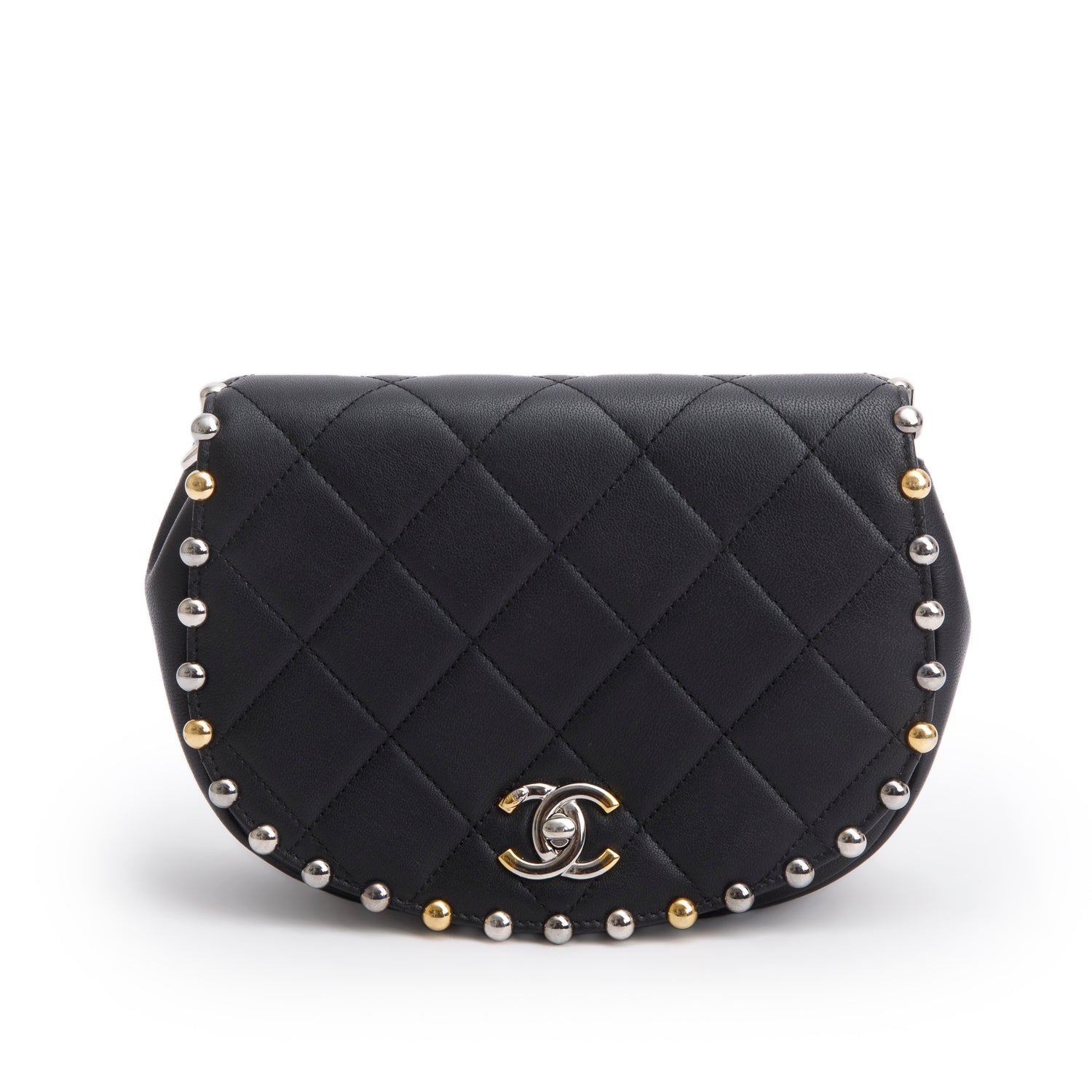 Chanel Quilted Studded Bubble Flap Lambskin Black Travel Bag