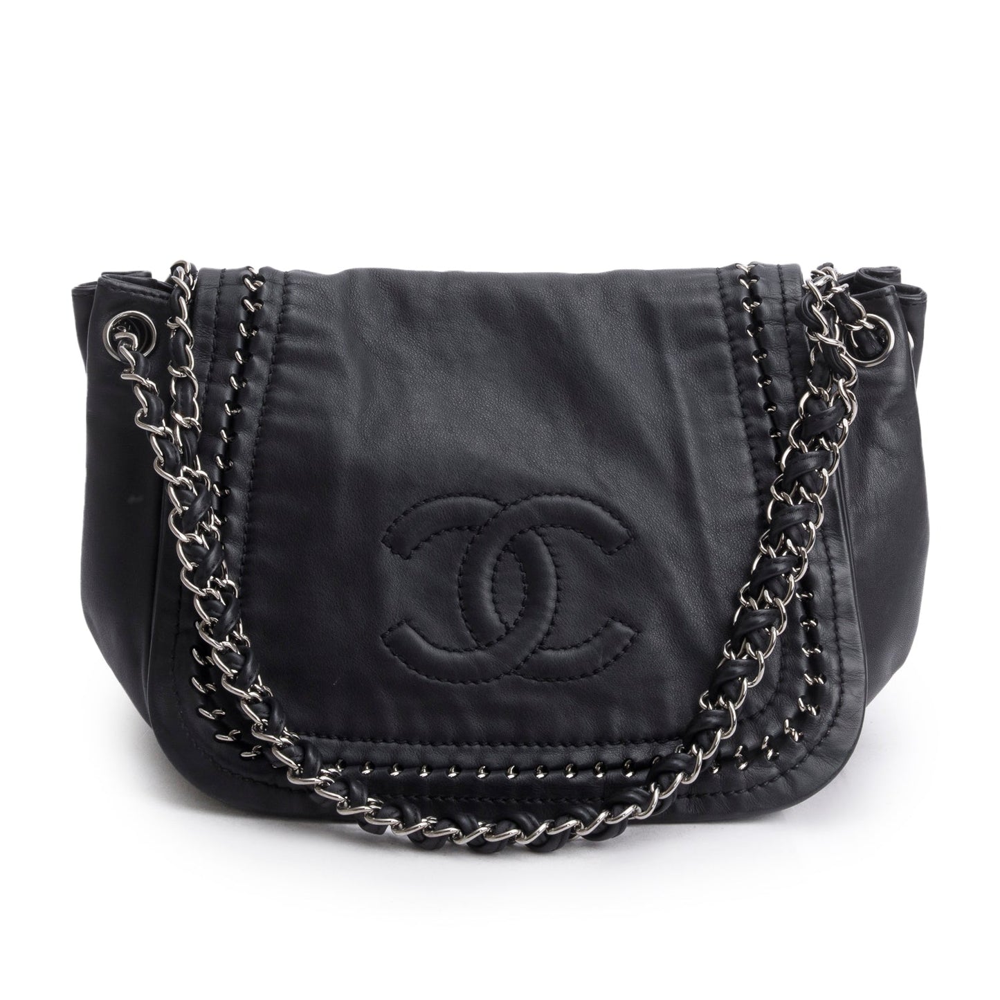 Chanel Luxe Ligne Accordion Flap Lambskin Black Travel Bag