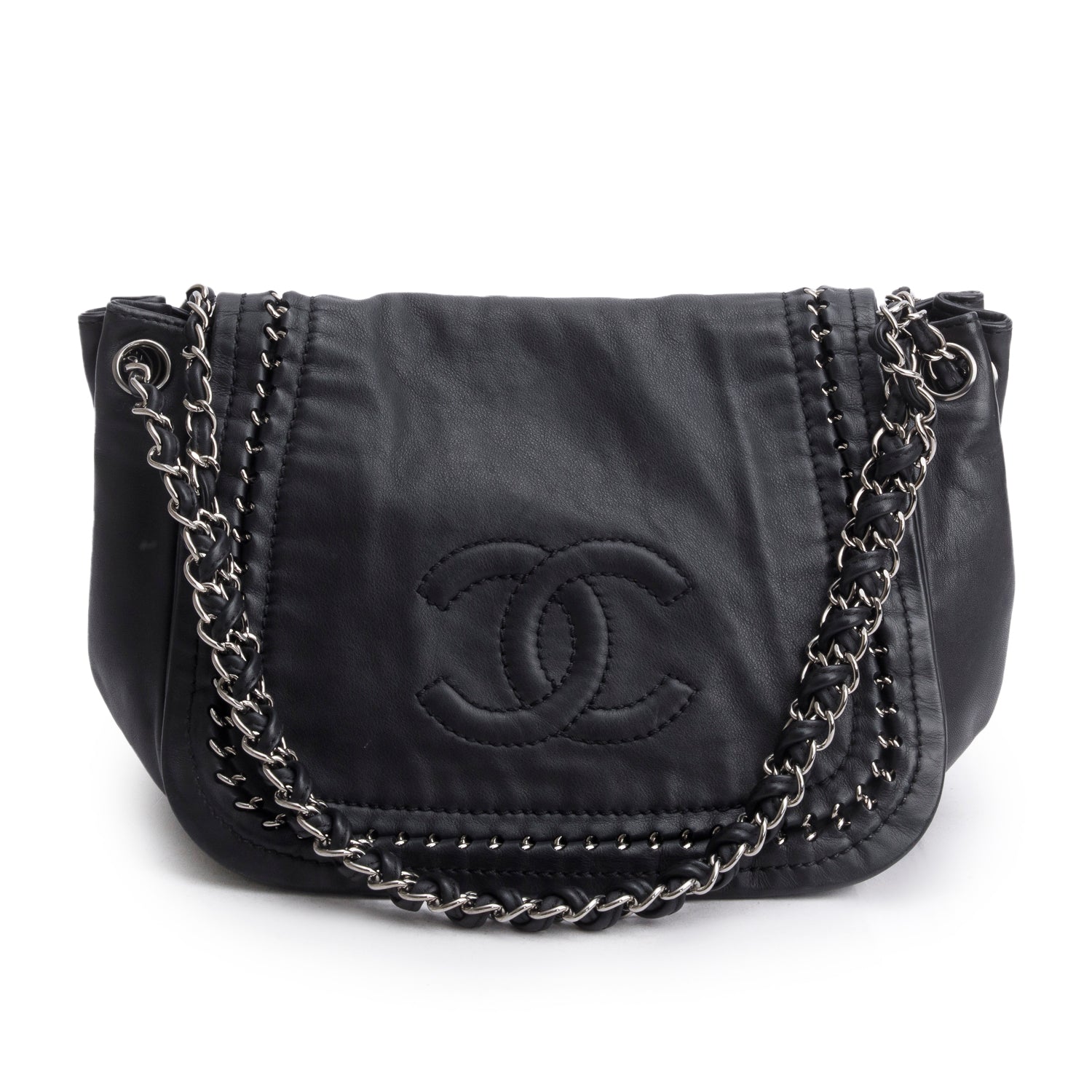 Chanel Luxe Ligne Accordion Flap Lambskin Black Travel Bag