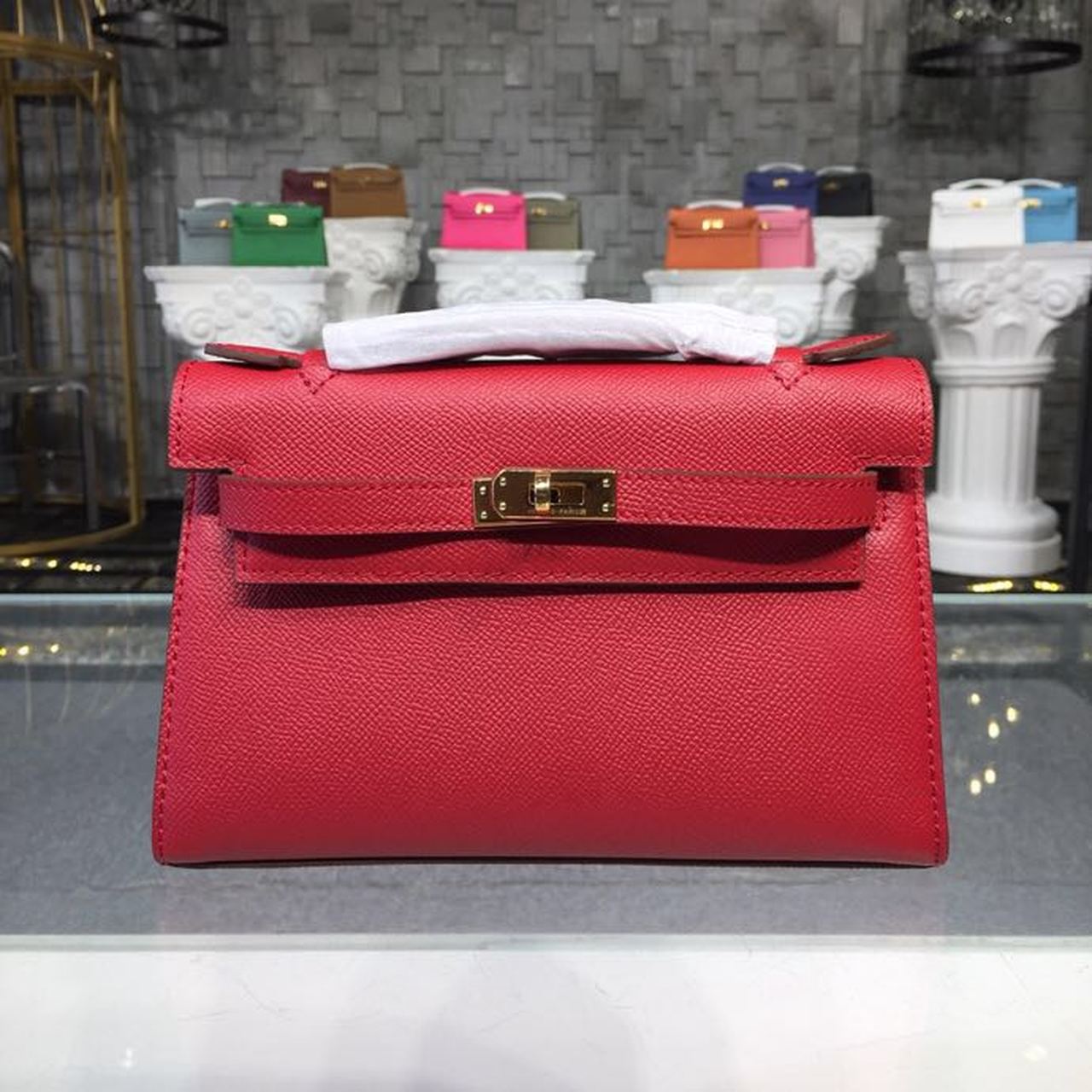 Top Quality Kelly Kp Pochette For Women Red Gold Travel Bag
