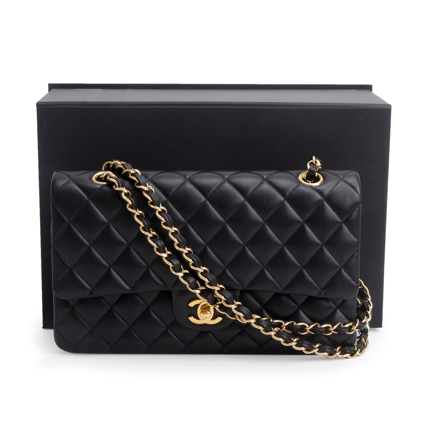 Chanel Quilted Classic Double Flap Leather Lambskin Black Travel Bag Box Receipt