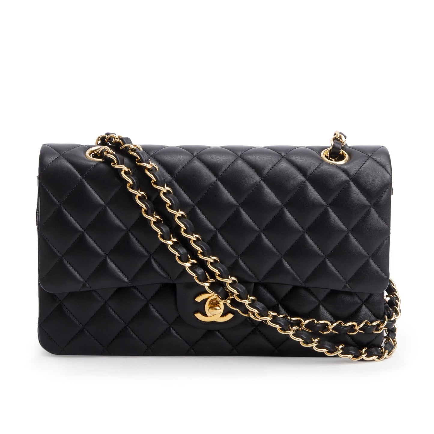 Chanel Quilted Classic Double Flap Leather Lambskin Black Travel Bag Box Receipt
