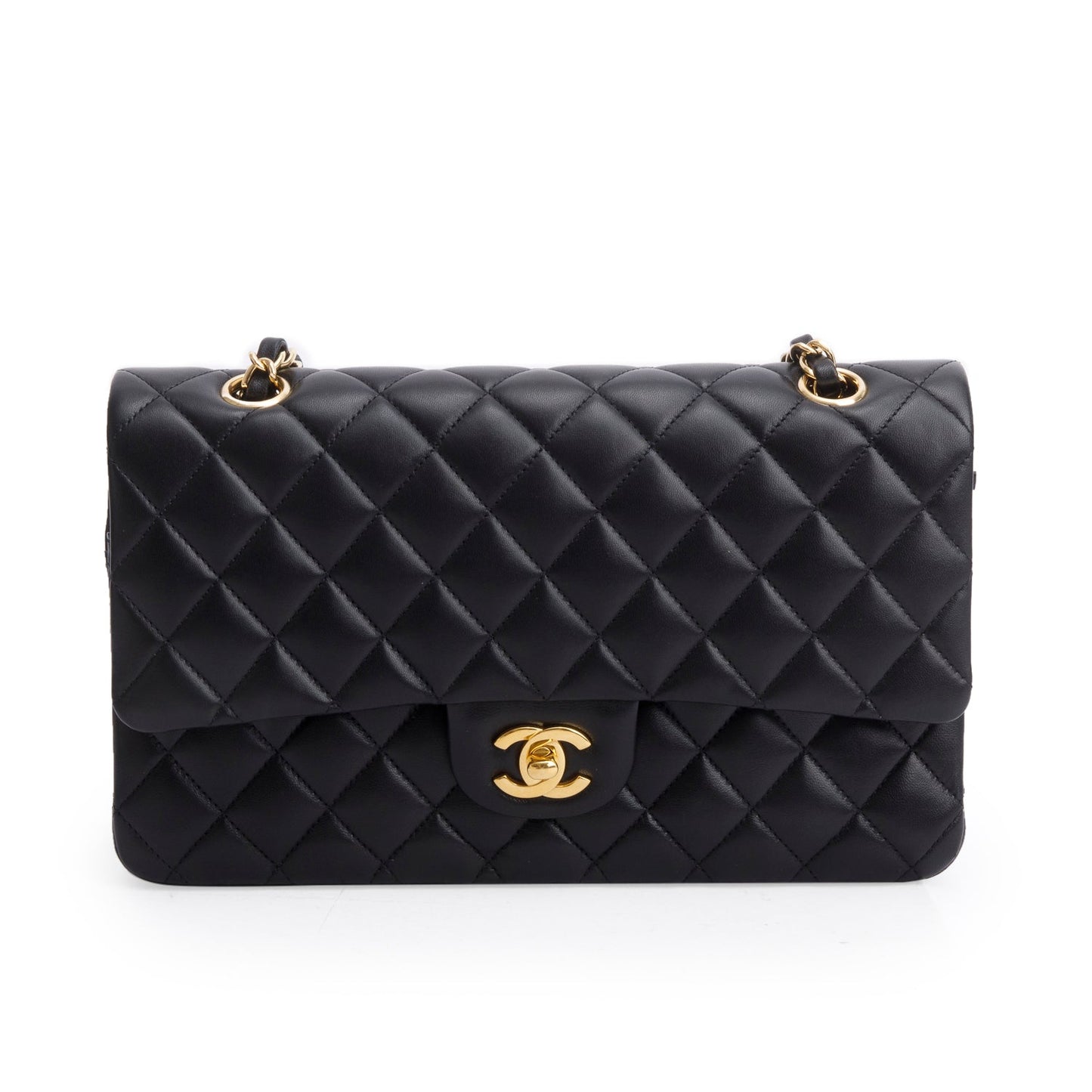 Chanel Quilted Classic Double Flap Leather Lambskin Black Travel Bag Box Receipt