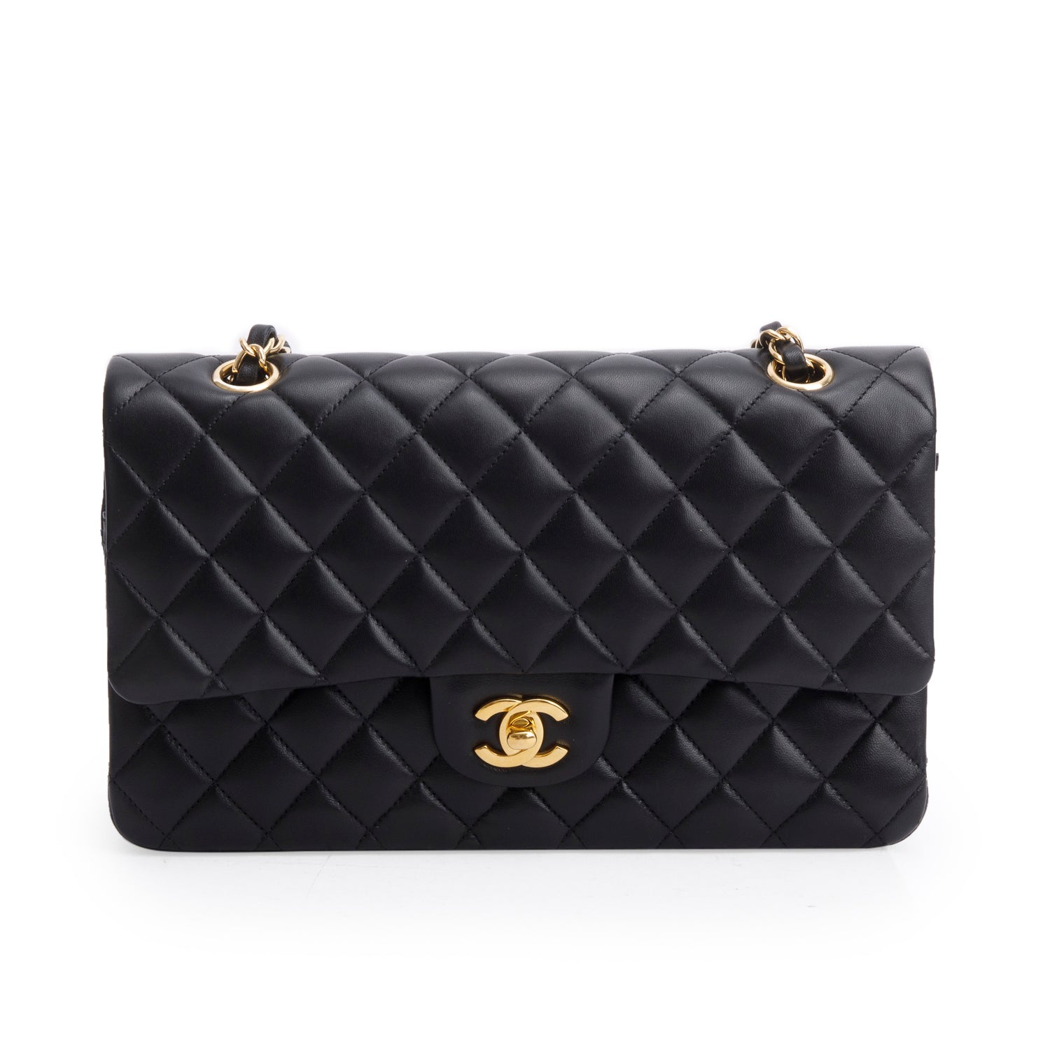 Chanel Quilted Classic Double Flap Leather Lambskin Black Travel Bag Box Receipt