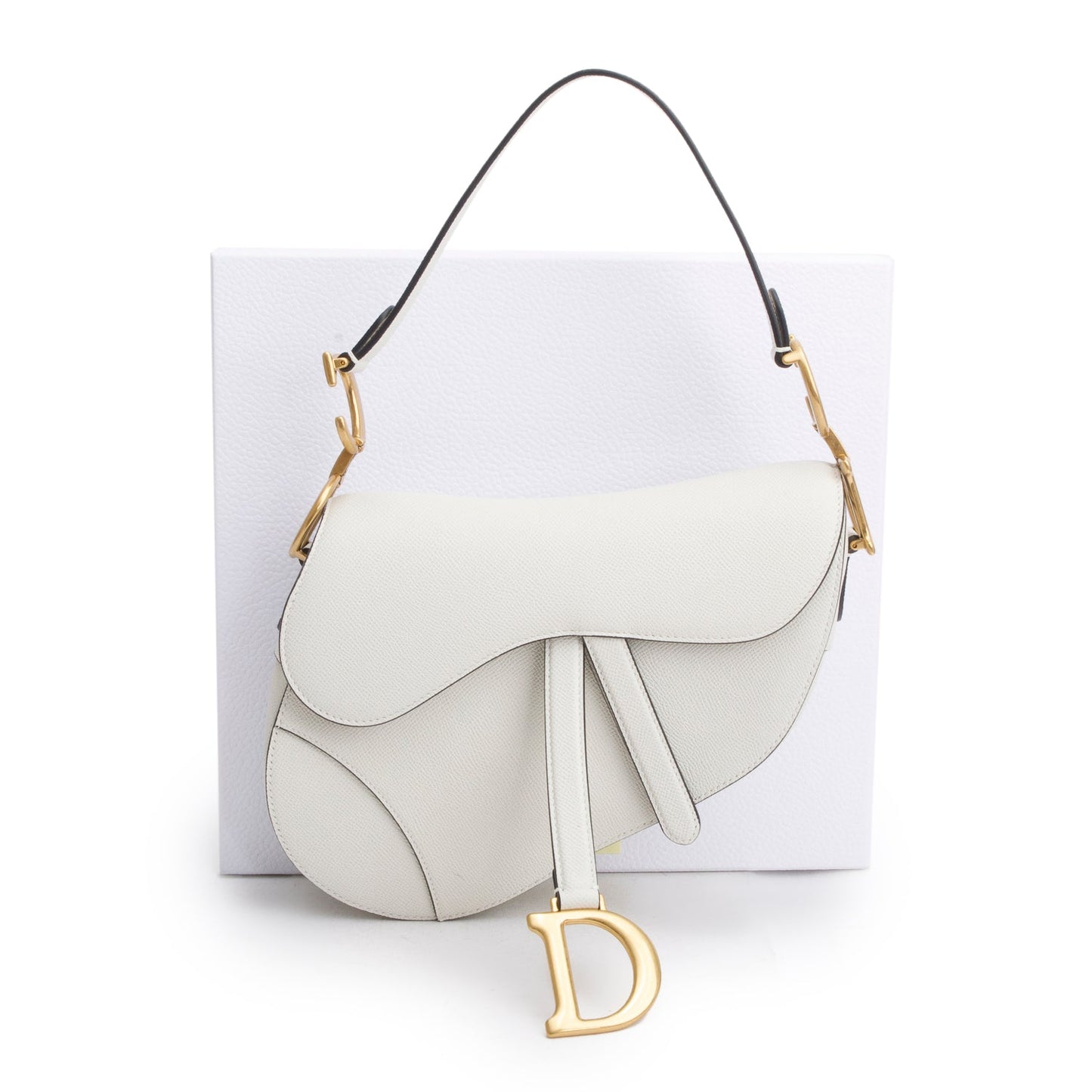 Dior Christian Grained Calfskin Saddle Bag Cream Travel Bag