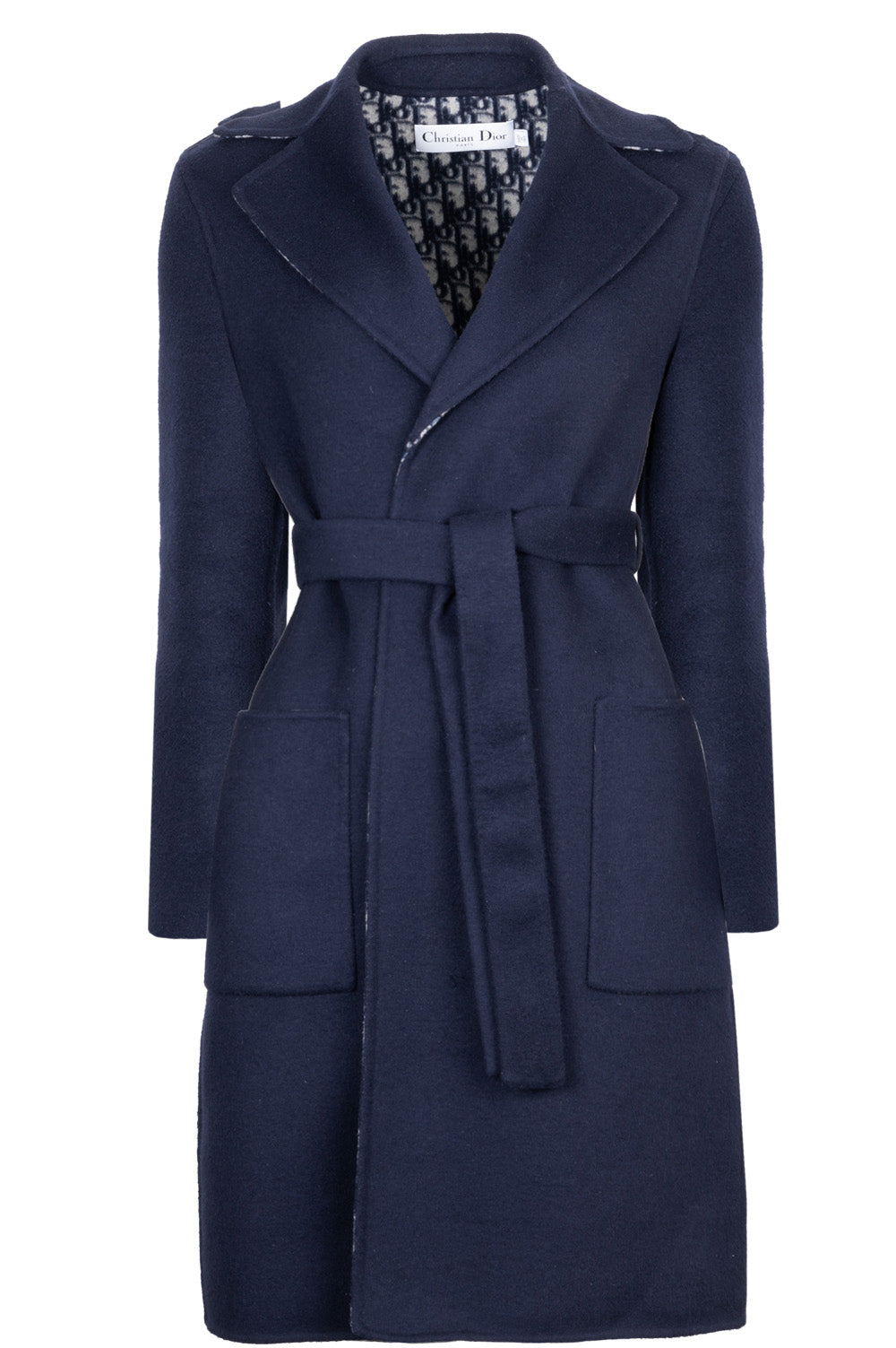 Dior Belted Coat Wool Oblique Navy