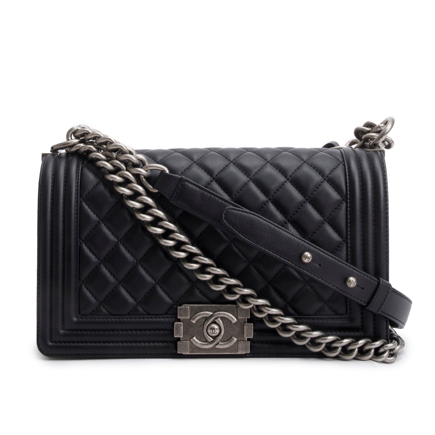 Chanel Quilted Boy Leather Lambskin Black Travel Bag 10