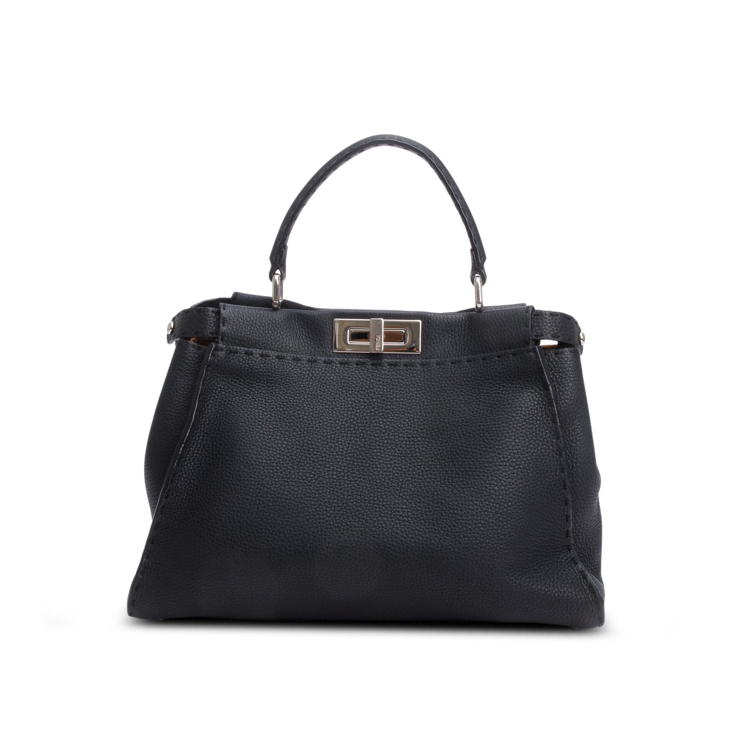 Fendi Cuioio Romano Selleria Peekaboo Iconic Satchel Black Medium Travel Bag