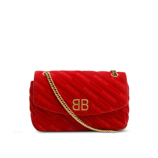 Balenciaga Velvet Logo Bb Shoulder Bag Matelasse Red