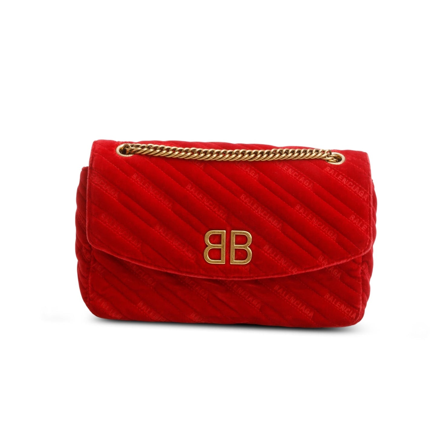 Balenciaga Velvet Logo Bb Shoulder Bag Matelasse Red