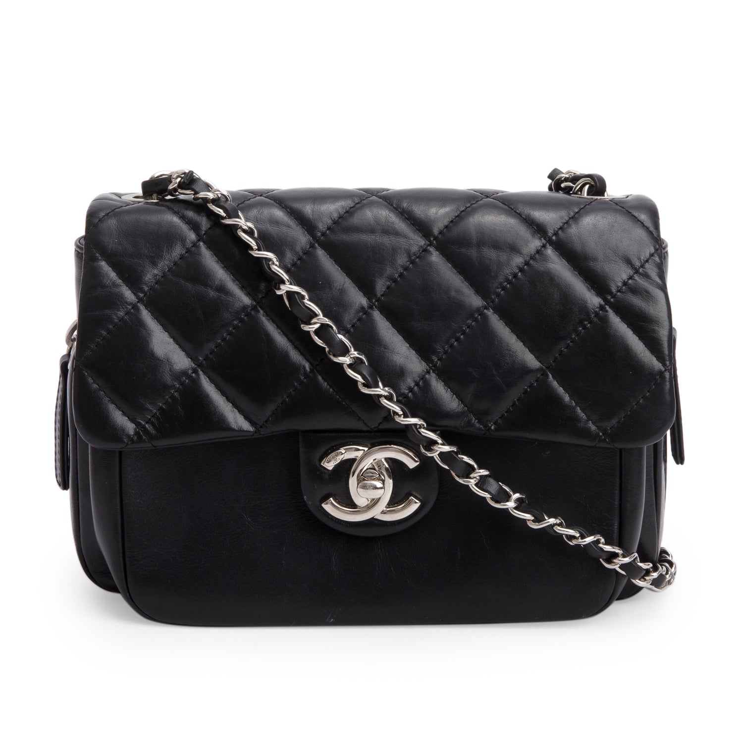 Chanel Aged Quilted Express Zip Around Calfskin Black Travel Bag