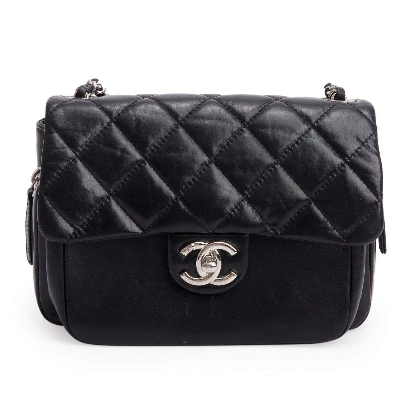 Chanel Aged Quilted Express Zip Around Calfskin Black Travel Bag