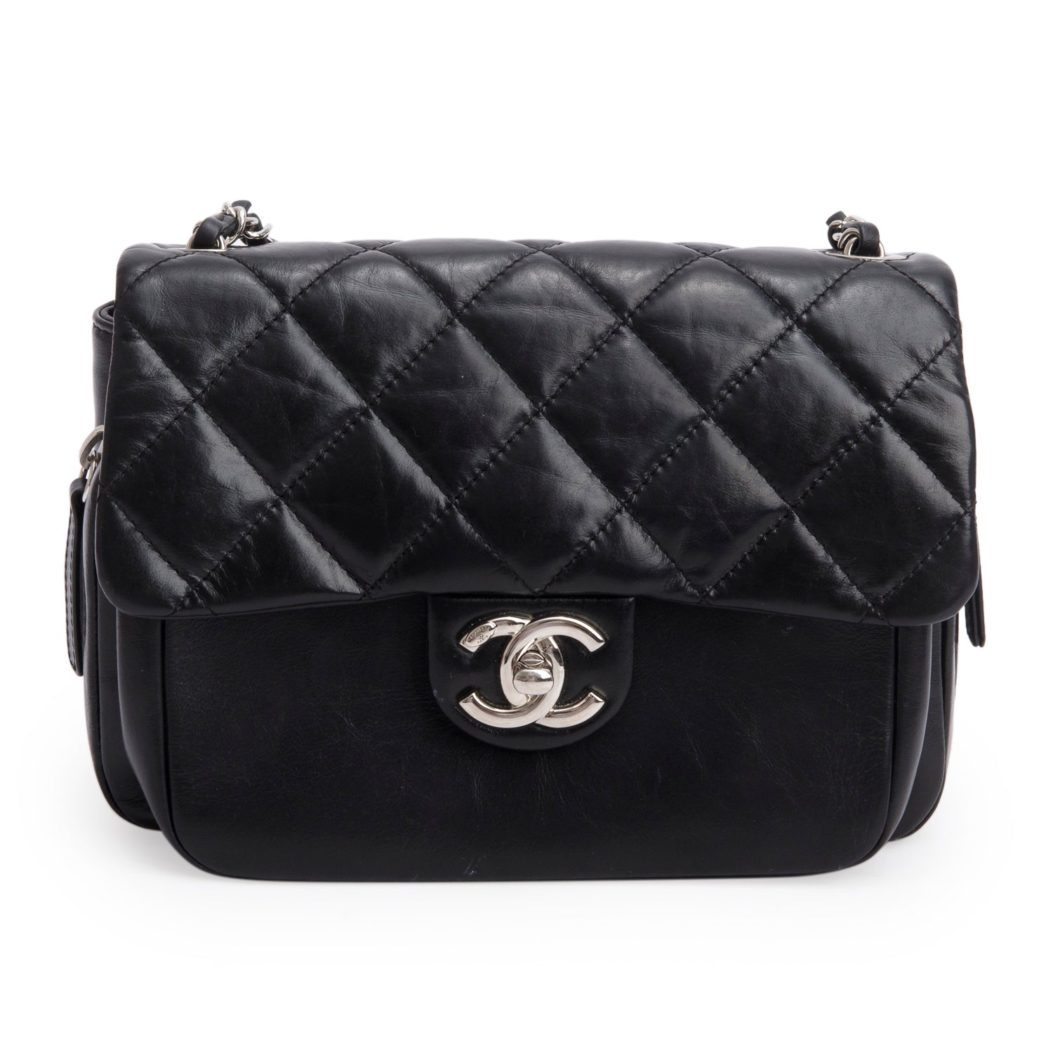 Chanel Aged Quilted Express Zip Around Calfskin Black Travel Bag
