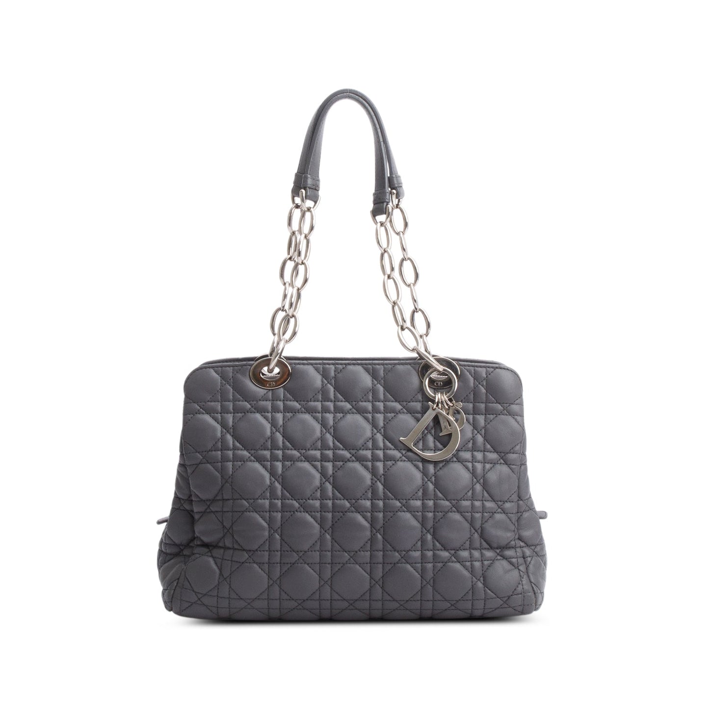 Dior Christian Grey Lambskin Cannage Soft Zipped Shopping Small Tote Bag