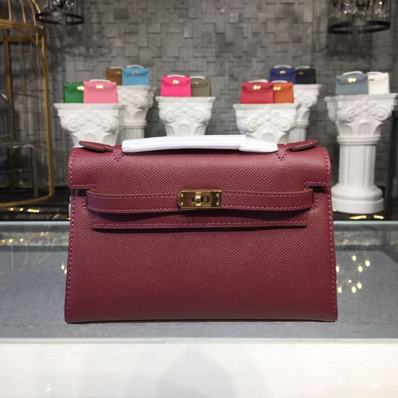 Top Quality Kelly Kp Pochette Burgundy For Gold Mini Travel Bag