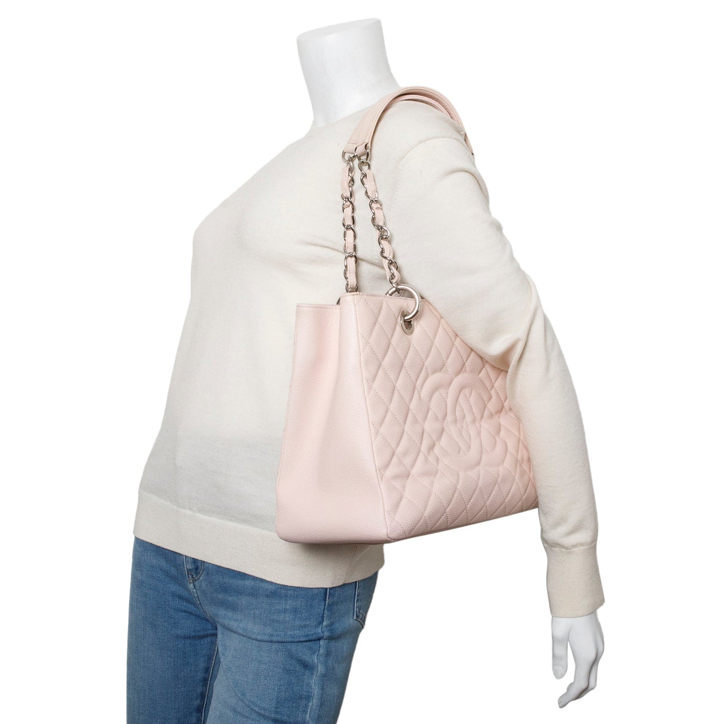 Chanel Caviar Grand Shopping GST Leather Pink Travel Bag Tote Gst