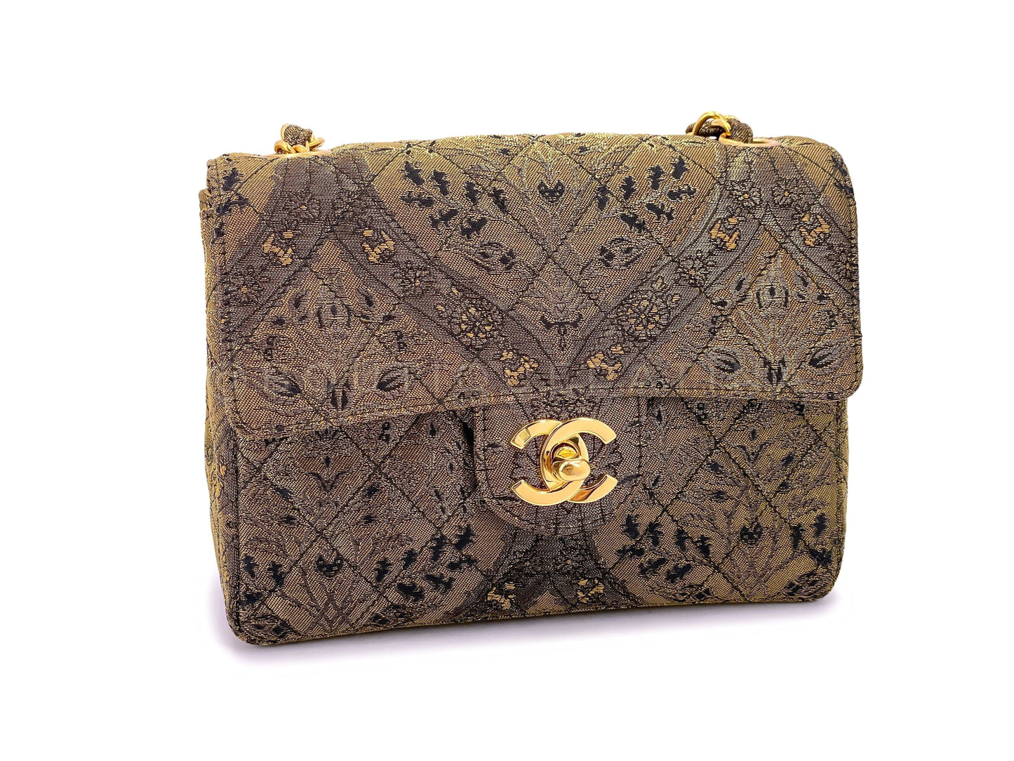 Chanel Bronze Brocade Square Mini Flap Bag 24K Ghw