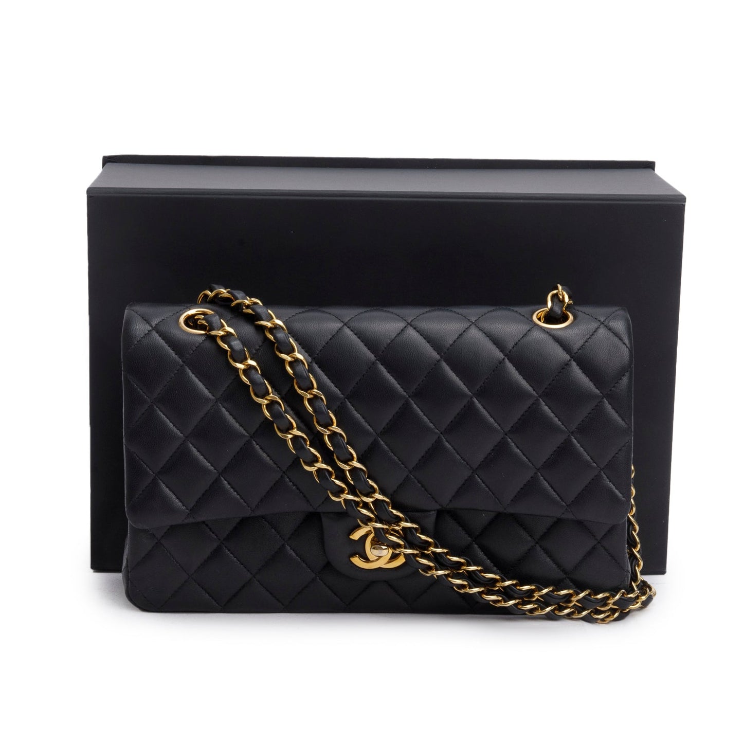 Chanel Quilted Classic Double Flap Leather Lambskin Black Travel Bag 14