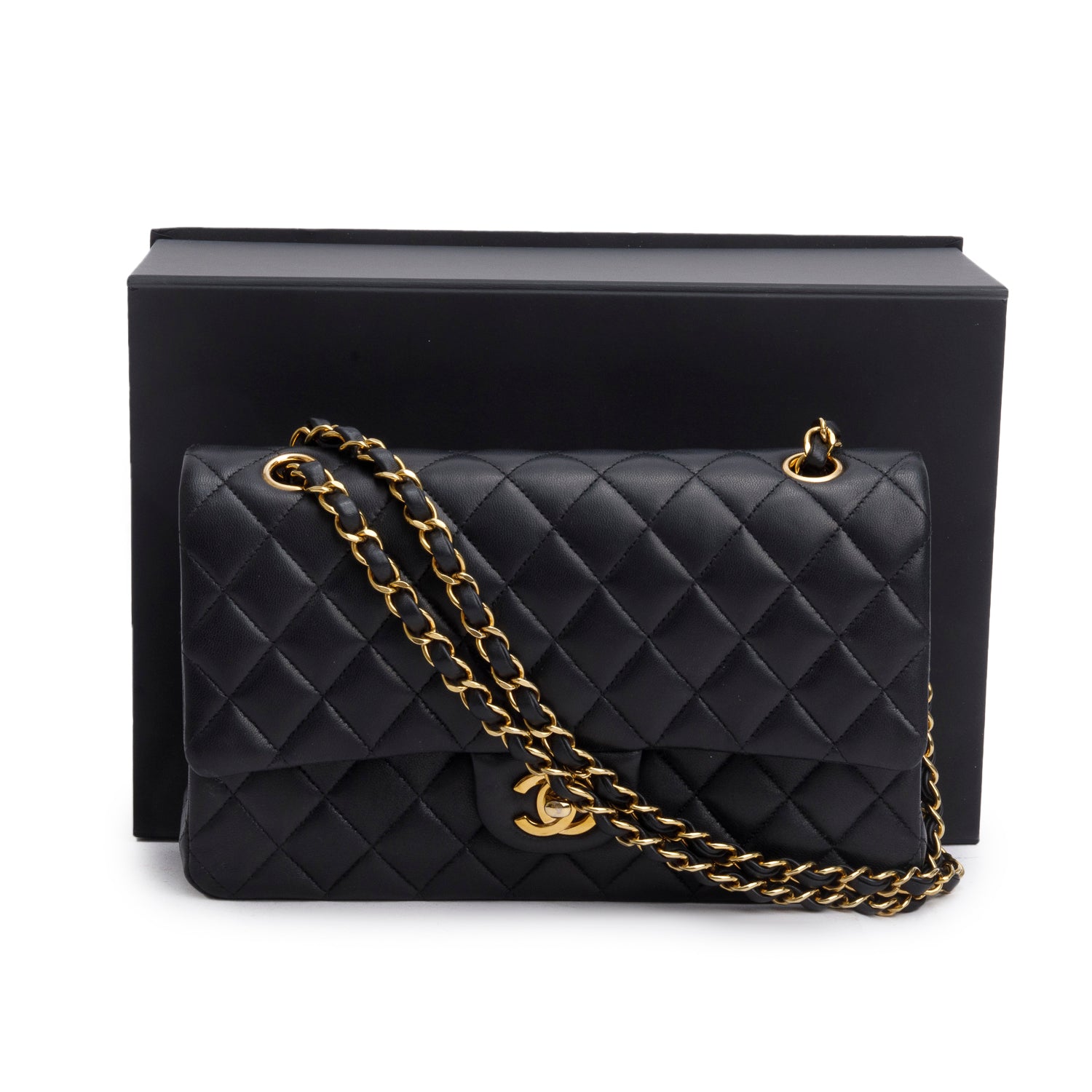 Chanel Quilted Classic Double Flap Leather Lambskin Black Travel Bag 14