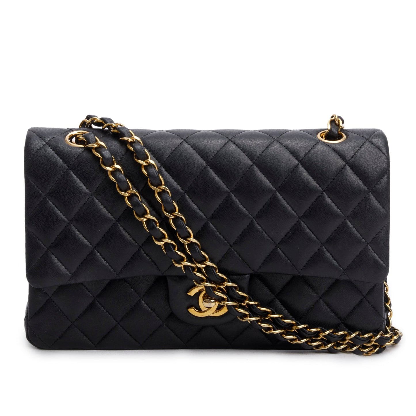 Chanel Quilted Classic Double Flap Leather Lambskin Black Travel Bag 14