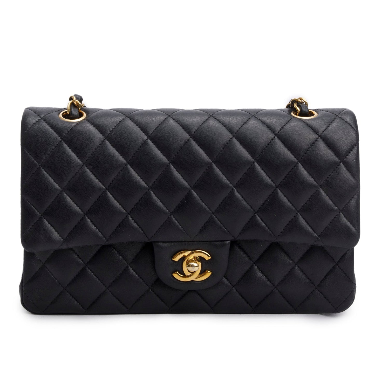 Chanel Quilted Classic Double Flap Leather Lambskin Black Travel Bag 14