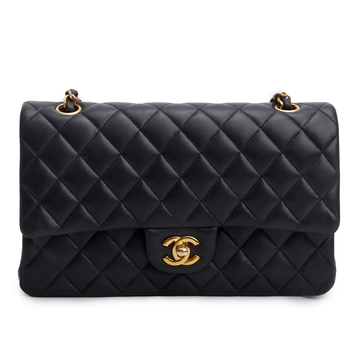 Chanel Quilted Classic Double Flap Leather Lambskin Black Travel Bag 14