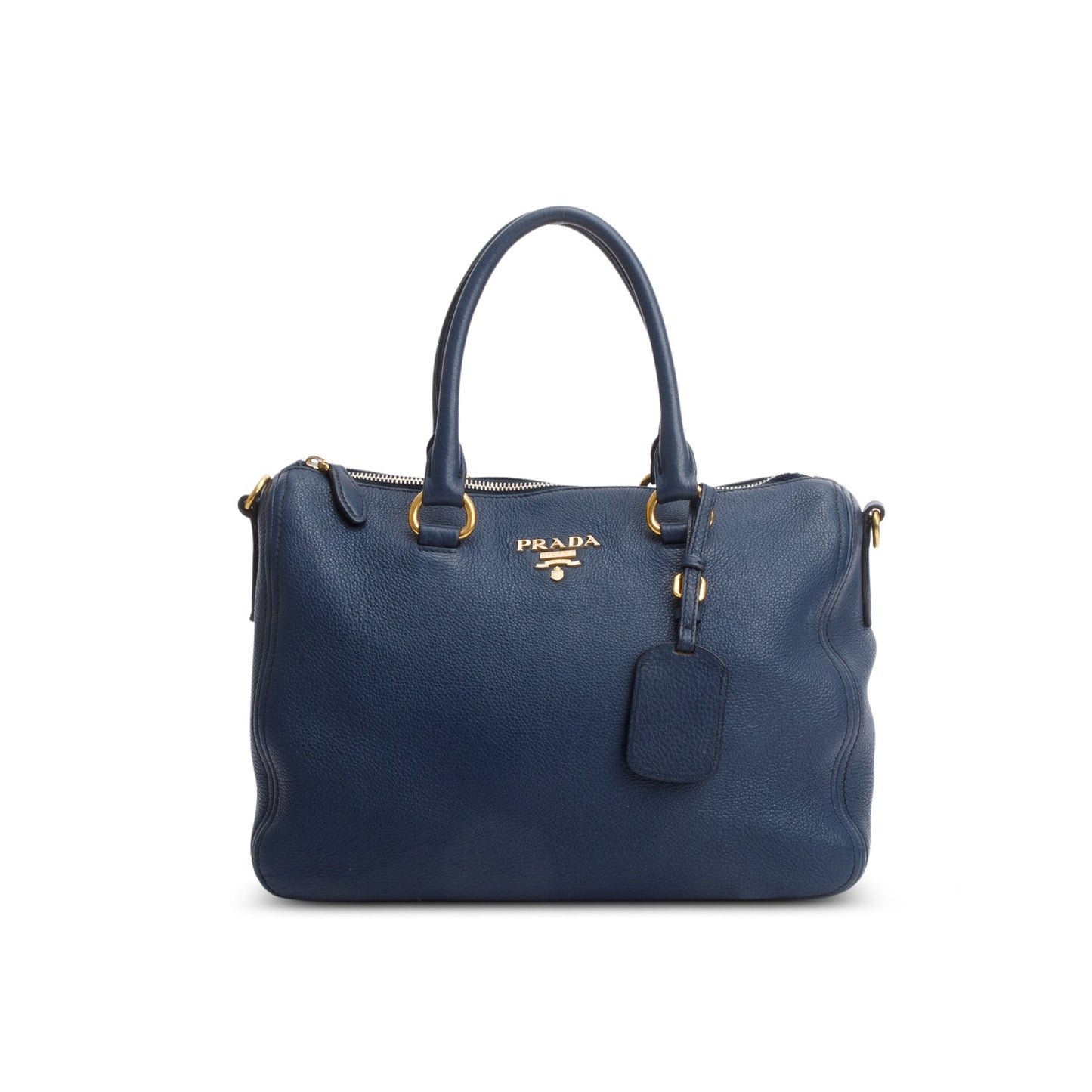 Prada Vitello Daino Two Way Tote Handbag Blue Tote Bag
