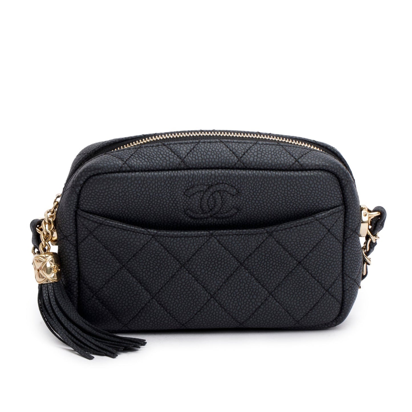 Chanel Caviar Quilted Coco Tassel Camera Black Travel Bag