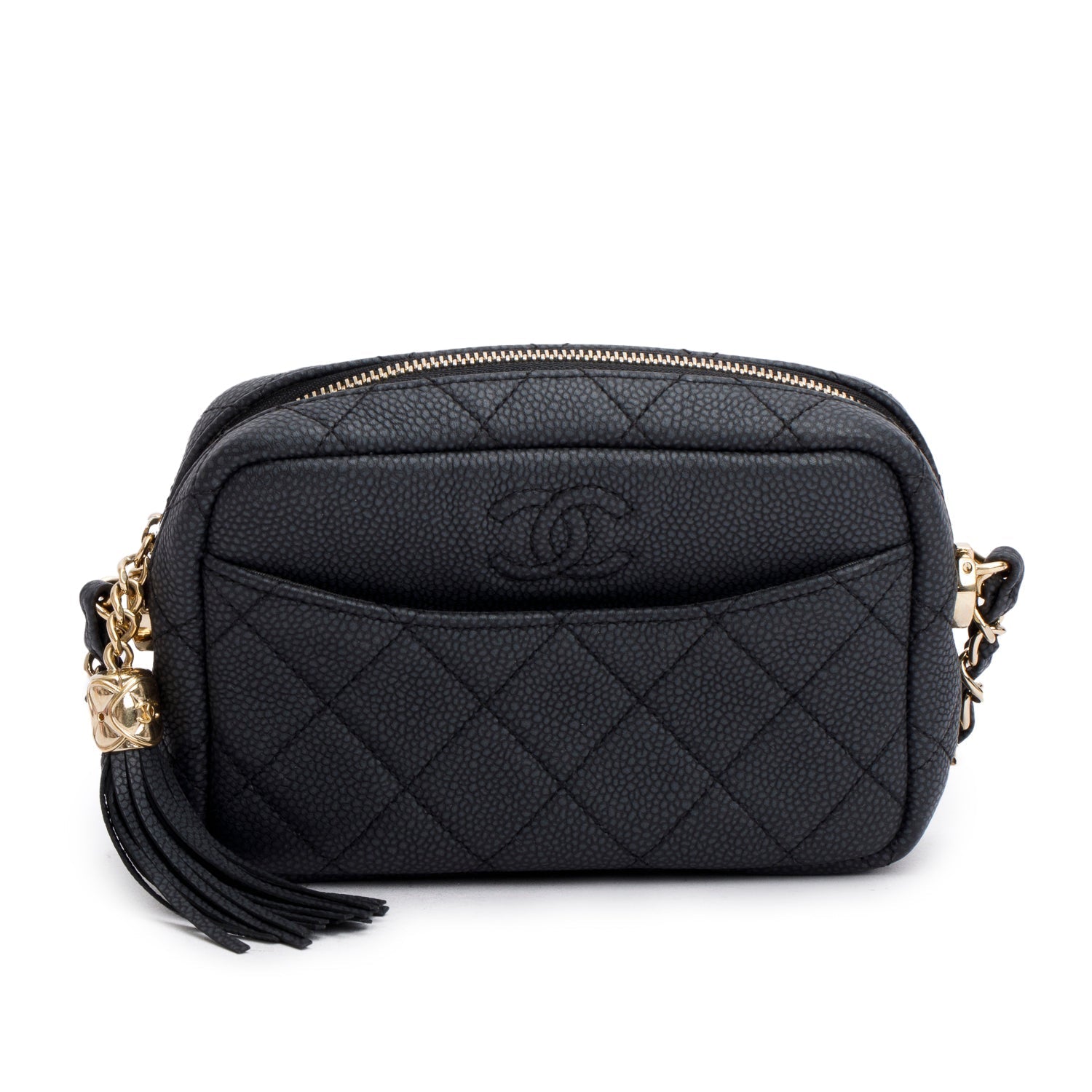 Chanel Caviar Quilted Coco Tassel Camera Black Travel Bag