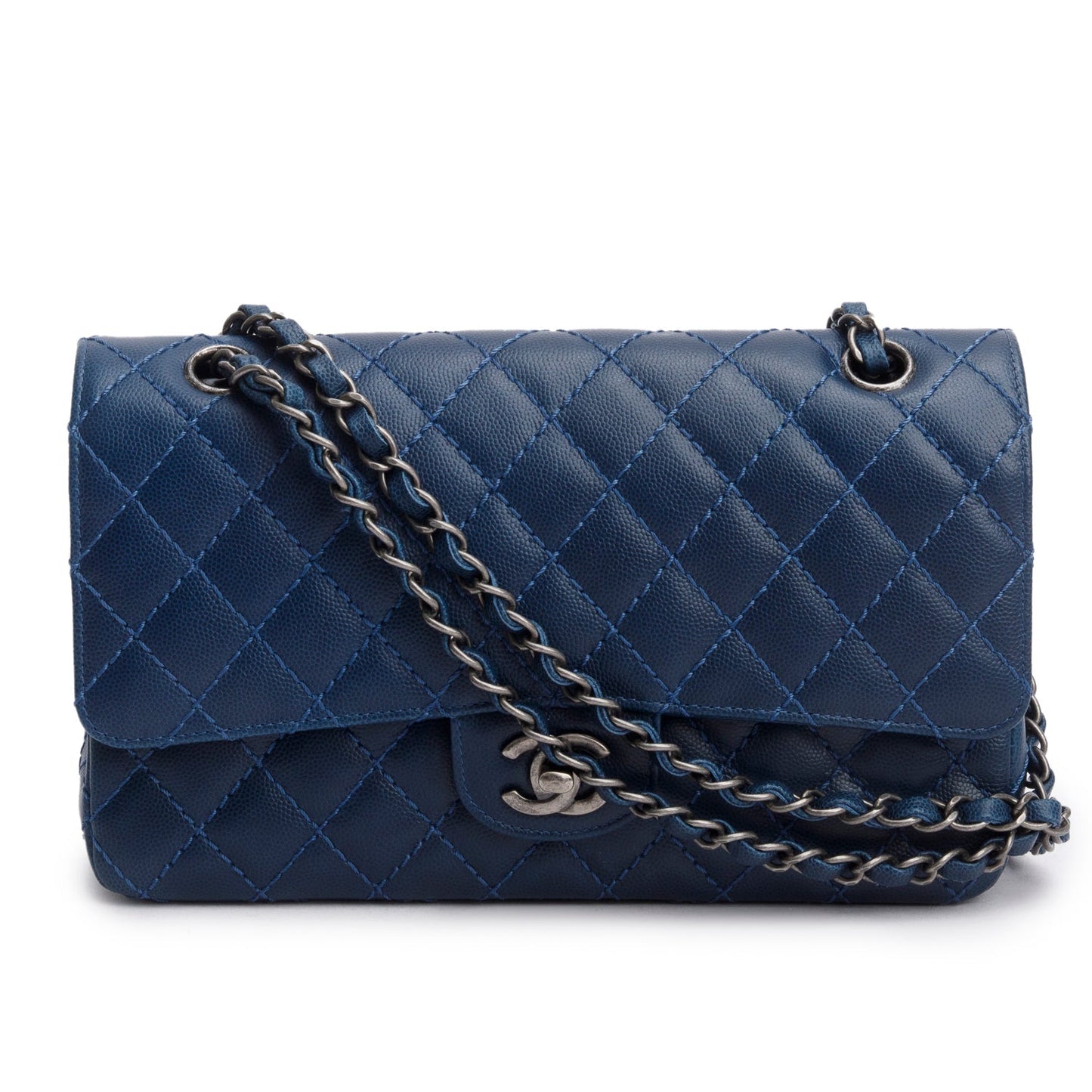 Chanel Caviar Classic Double Flap Blue Travel Bag