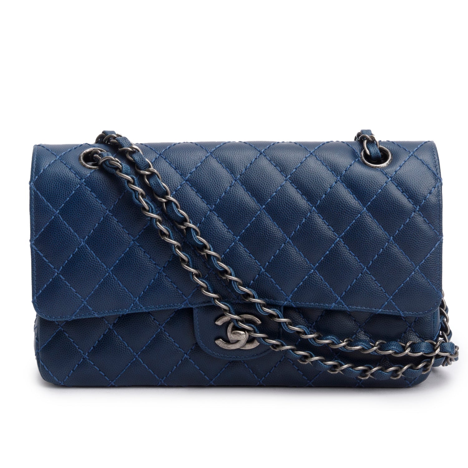 Chanel Caviar Classic Double Flap Blue Travel Bag