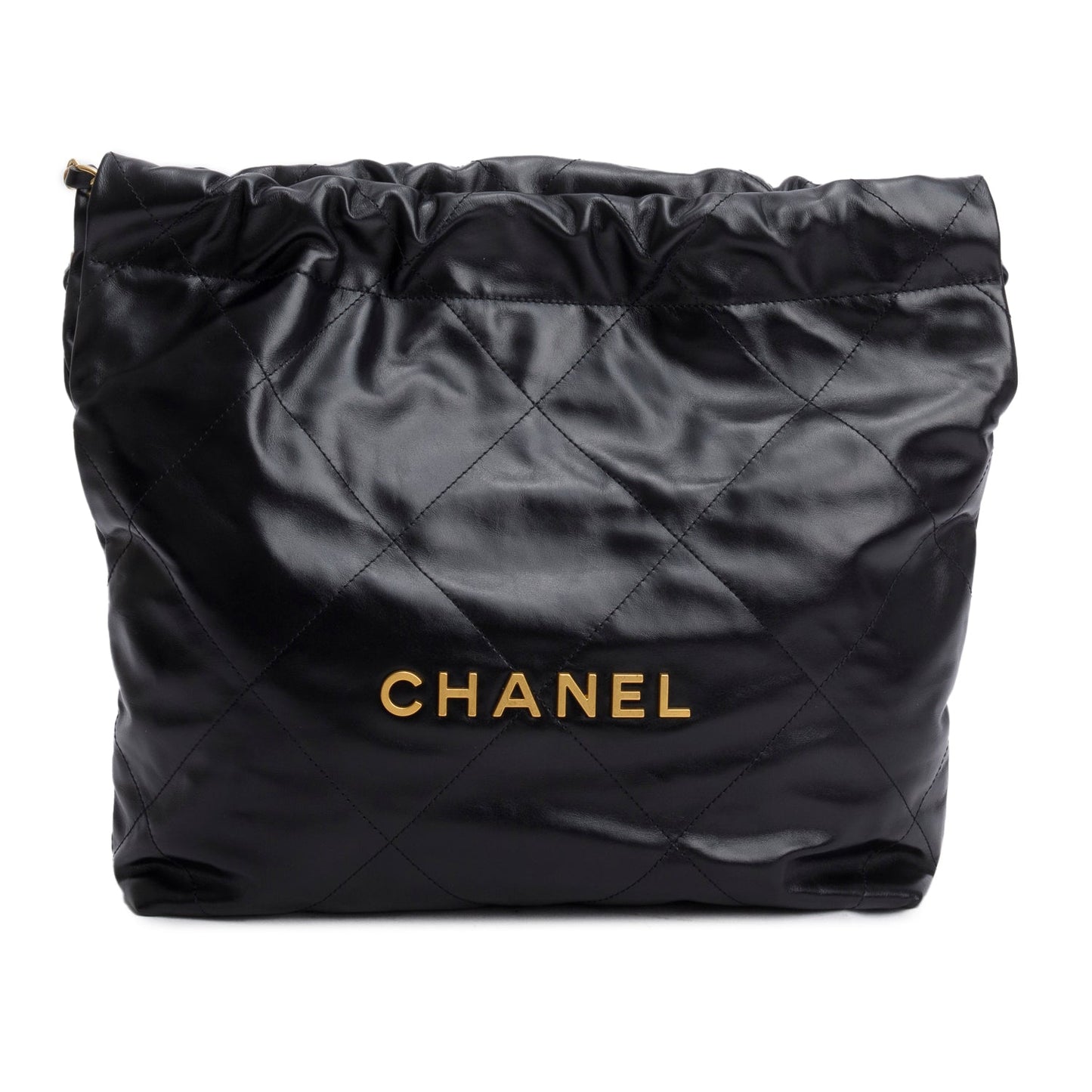 Chanel Shiny Quilted 22 Hobo Calfskin Black Travel Bag
