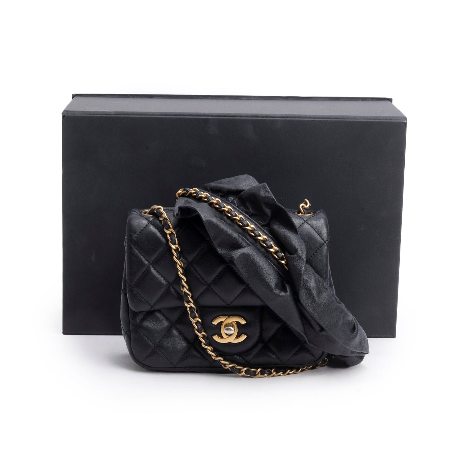 Chanel Romance Square Flap Lambskin Black Travel Bag