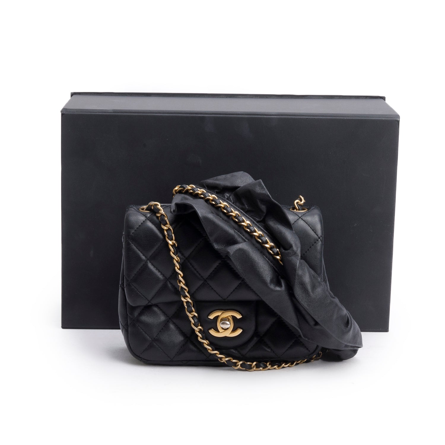 Chanel Romance Square Flap Lambskin Black Travel Bag