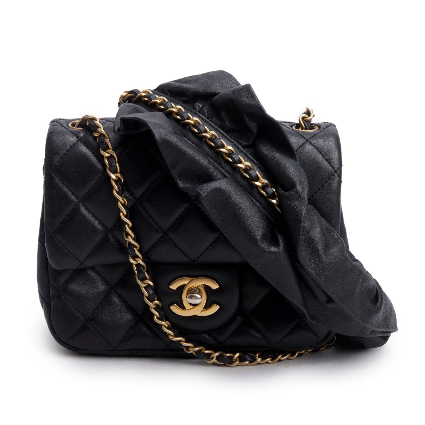 Chanel Romance Square Flap Lambskin Black Travel Bag