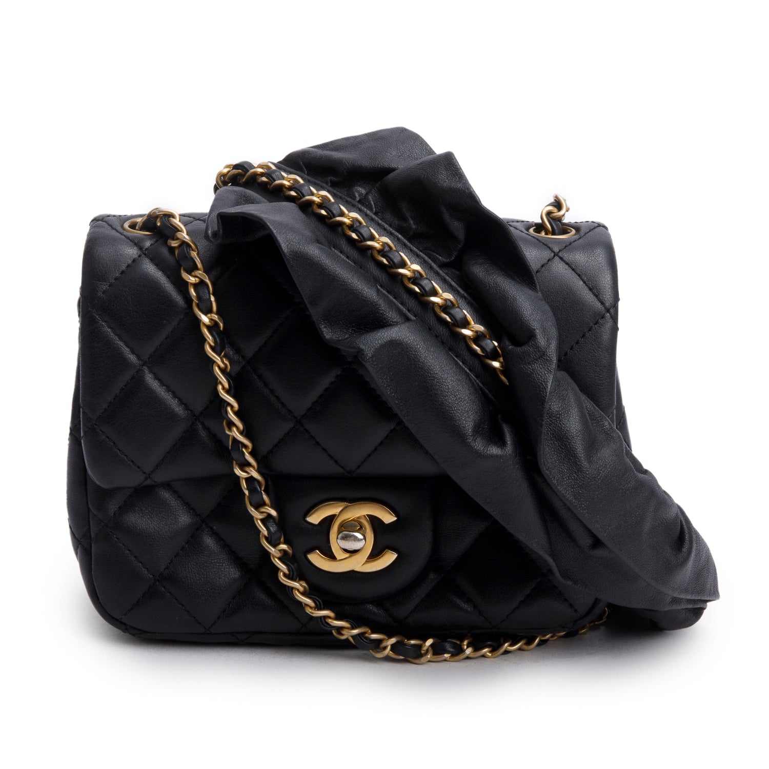 Chanel Romance Square Flap Lambskin Black Travel Bag