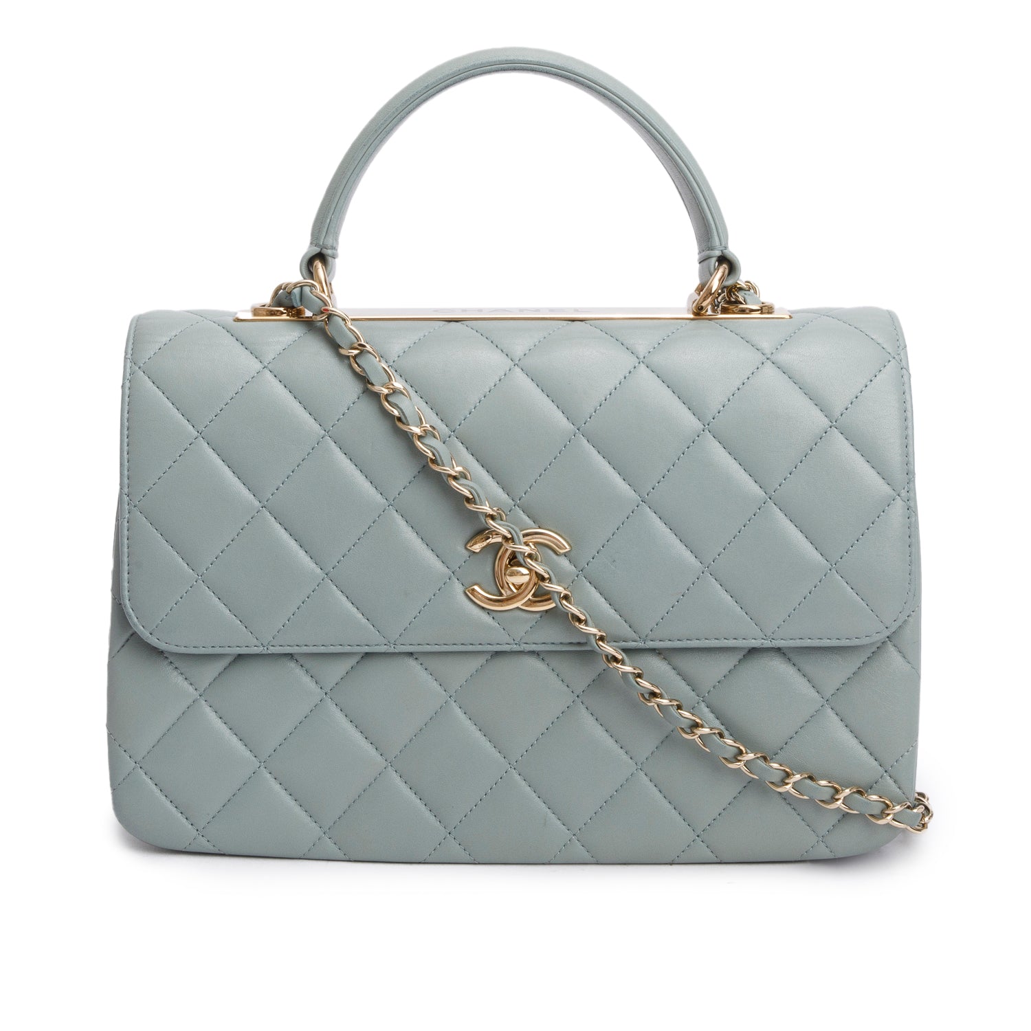 Chanel Quilted Trendy CC Dual Handle Lambskin Blue Travel Bag