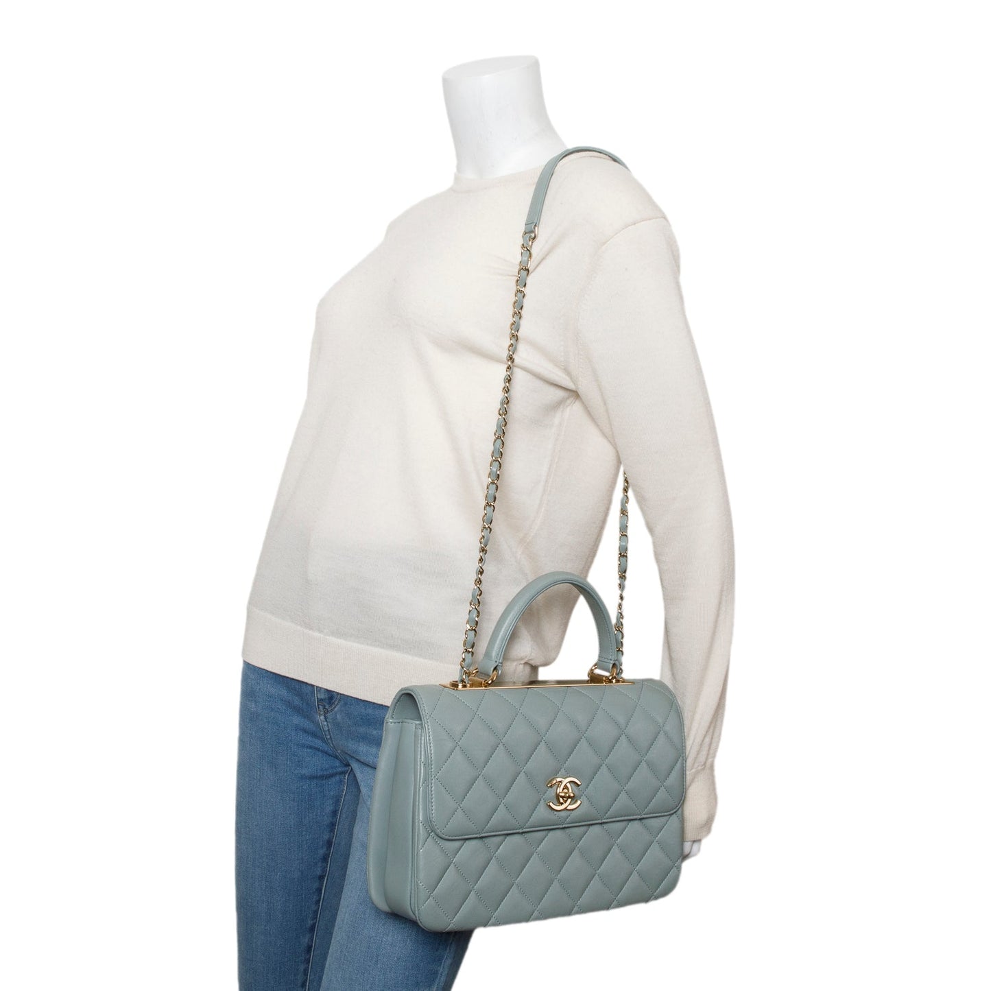Chanel Quilted Trendy CC Dual Handle Lambskin Blue Travel Bag