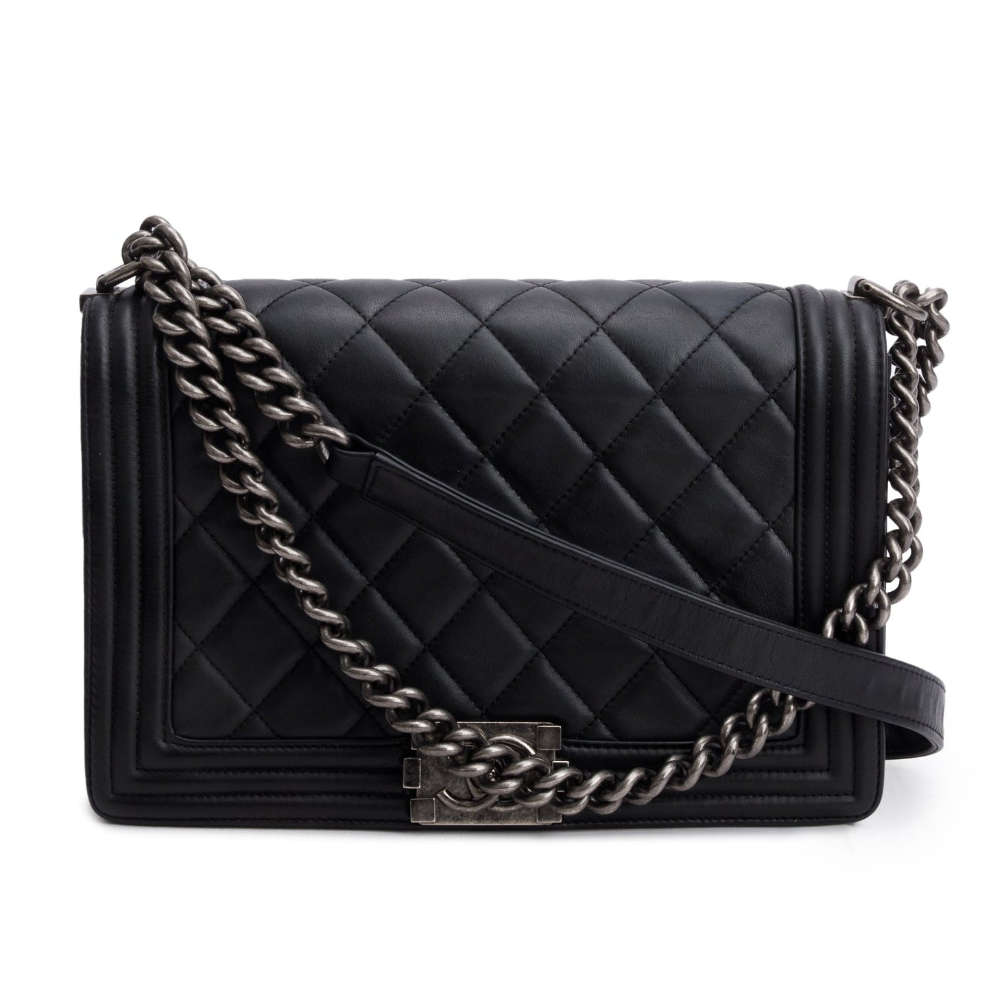 Chanel Quilted Boy Leather Lambskin Black Travel Bag 11